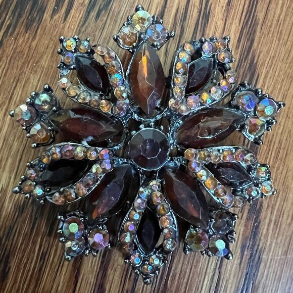 Vintage Art Deco Rhinestone Flower Brooches Burnt Orange Pin Jewelry Women Glam - Picture 8 of 14
